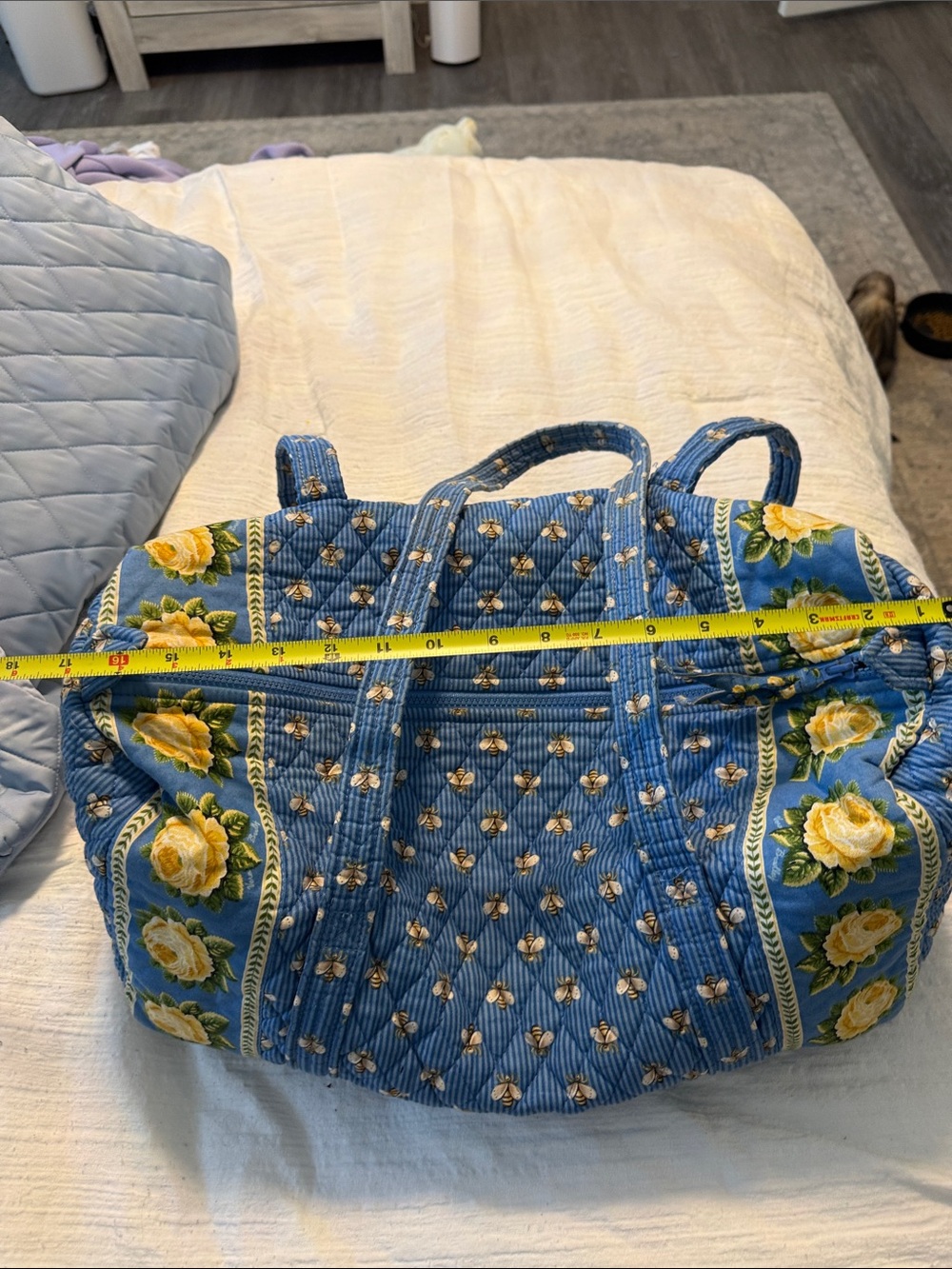 Vera Bradley Blue Quilted Floral Travel Duffel with Yellow Rose Trim - Picture 2 of 6